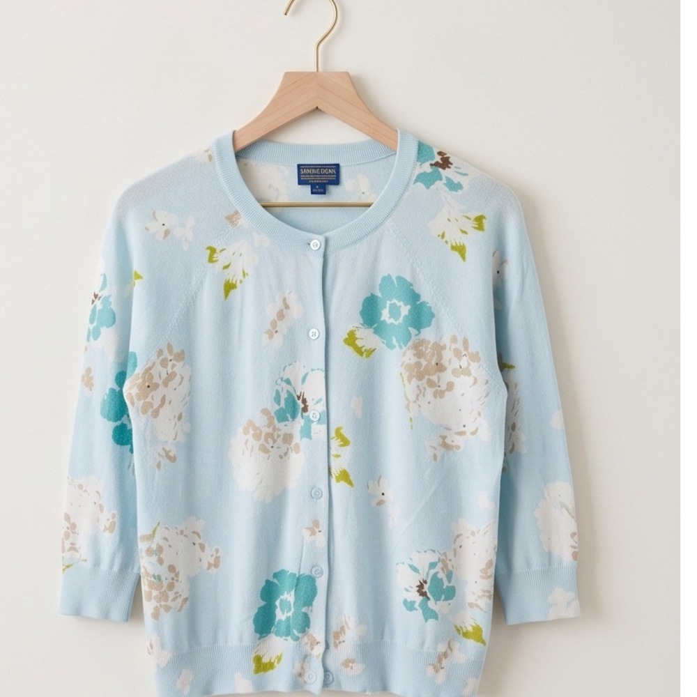 Pendleton XL Petite Blue Floral Cotton Button Front Cardigan Sweater NWOT